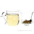 Ceai de ceai din sticla transparenta cu infuzor si maner